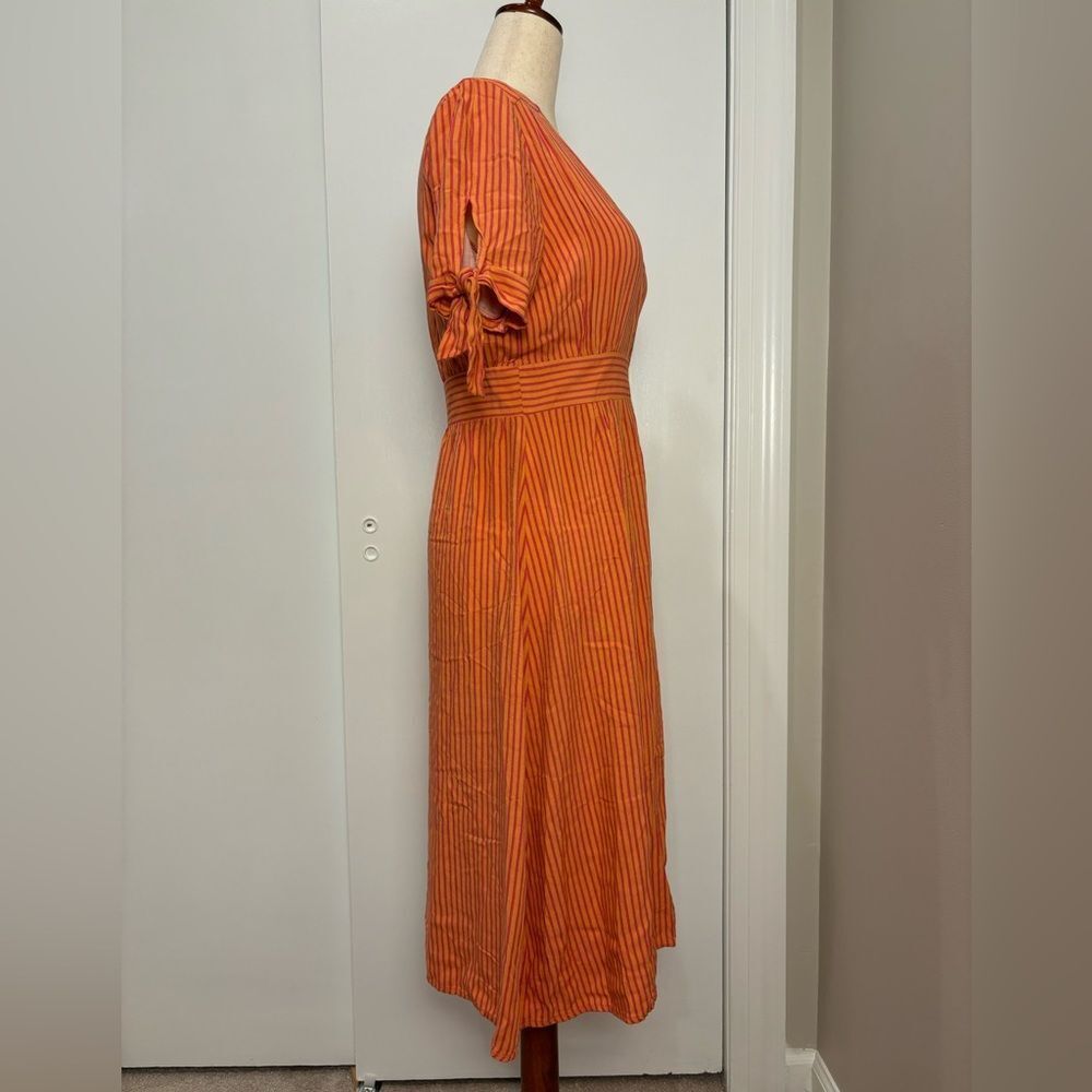 Lulus Sunshine Dreamer Coral Pink Striped Wrap Midi Dress Size S - Picture 4 of 7